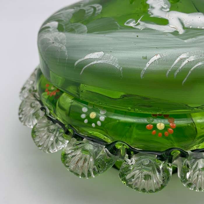 Large Antique `Mary Gregory` Enamelled Glass Bowl & Lid