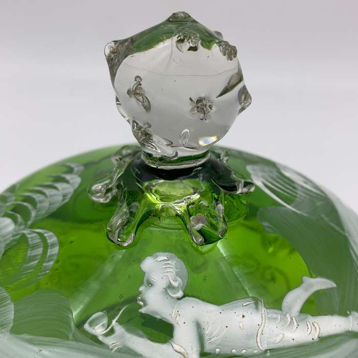 Large Antique `Mary Gregory` Enamelled Glass Bowl & Lid