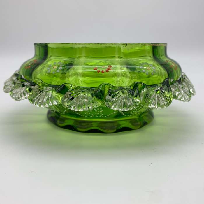 Large Antique `Mary Gregory` Enamelled Glass Bowl & Lid