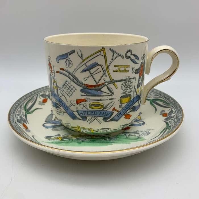 Large Antique `Farmers Arms` Cider Mug & Saucer (Burgess & Leigh)