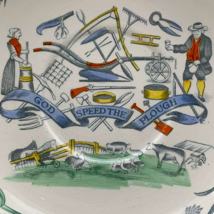 Large Antique `Farmers Arms` Cider Mug & Saucer (Burgess & Leigh)