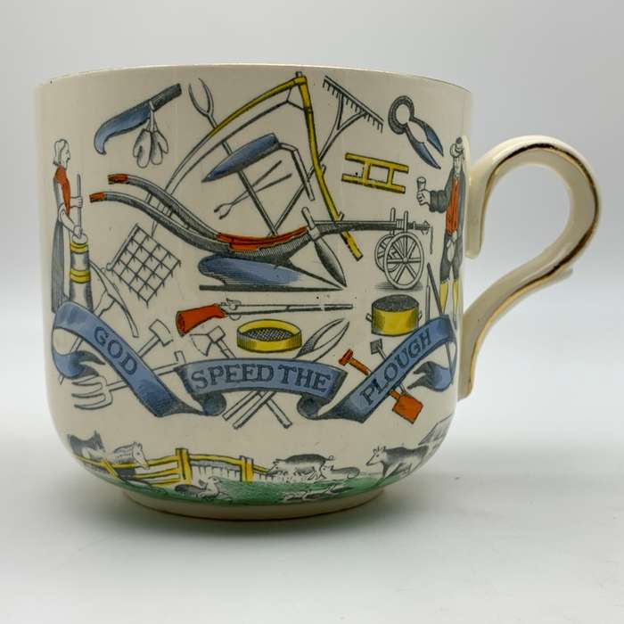 Large Antique `Farmers Arms` Cider Mug & Saucer (Burgess & Leigh)