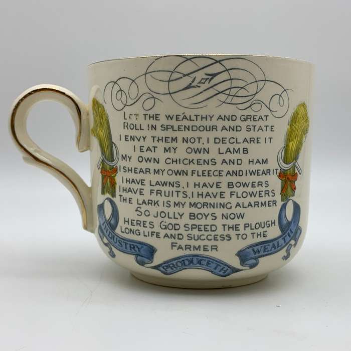 Large Antique `Farmers Arms` Cider Mug & Saucer (Burgess & Leigh)