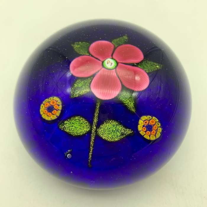 Rare `Paul Ysart` Glass (Pink Flower) Paperweight
