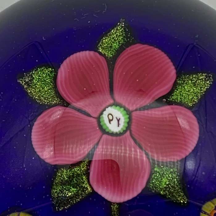 Rare `Paul Ysart` Glass (Pink Flower) Paperweight