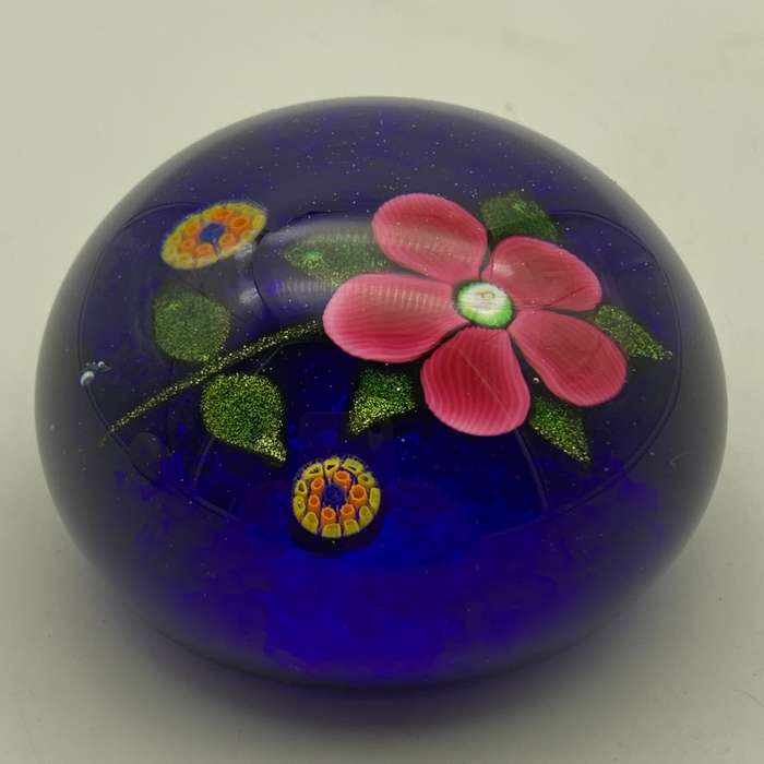 Rare `Paul Ysart` Glass (Pink Flower) Paperweight