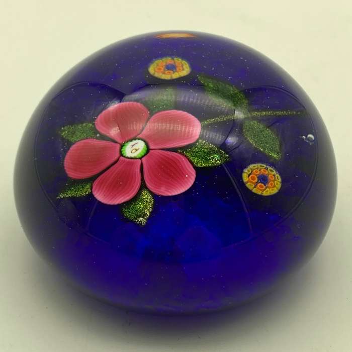 Rare `Paul Ysart` Glass (Pink Flower) Paperweight