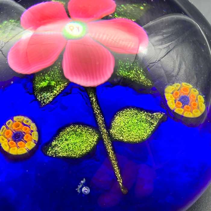 Rare `Paul Ysart` Glass (Pink Flower) Paperweight
