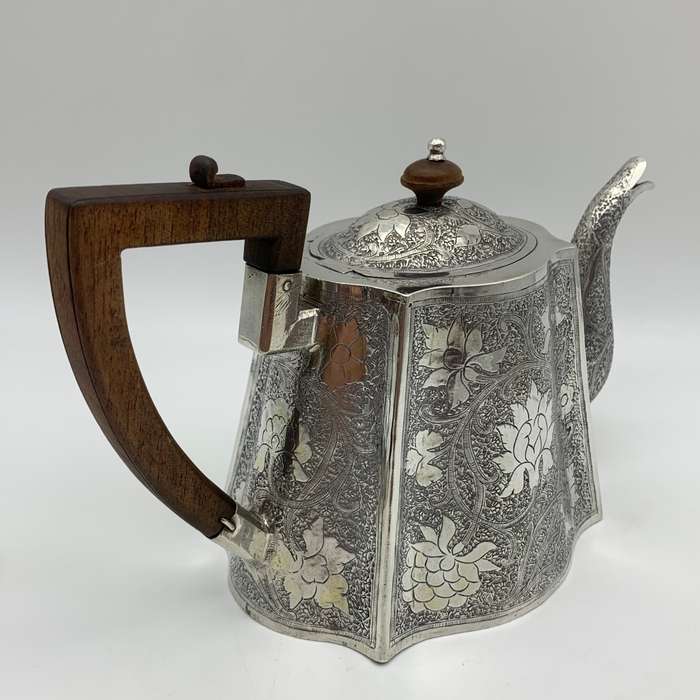 Antique Solid Silver `Floral Engraved` Teapot