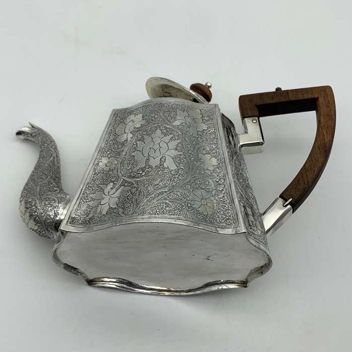 Antique Solid Silver `Floral Engraved` Teapot
