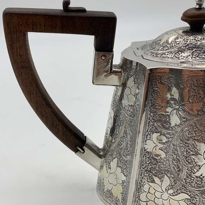 Antique Solid Silver `Floral Engraved` Teapot