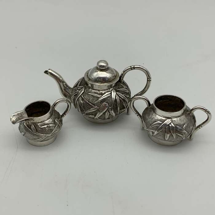 Antique Silver `Chinese Export` Miniature Tea Set (Wang Hing)