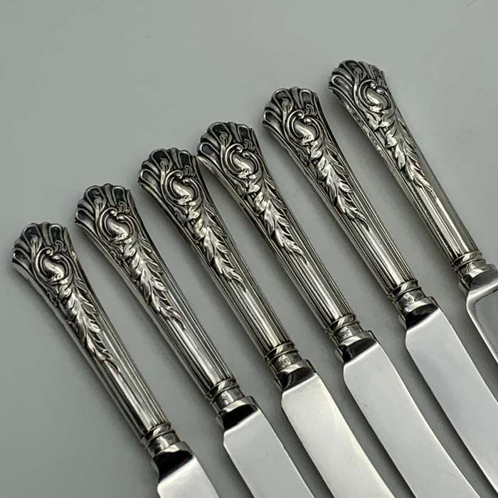 Six Antique Sterling Silver Fruit Knives (1908)