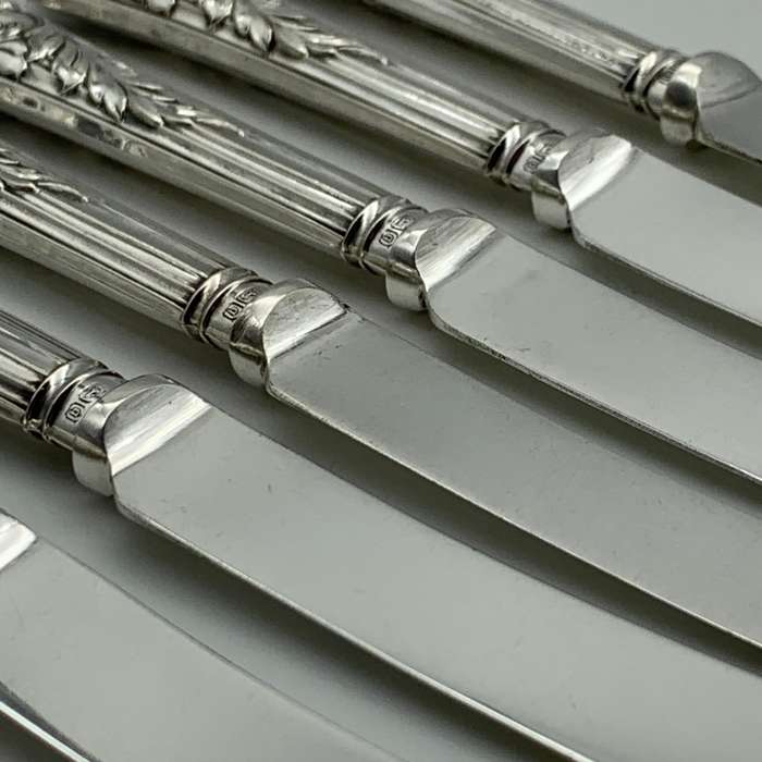 Six Antique Sterling Silver Fruit Knives (1908)