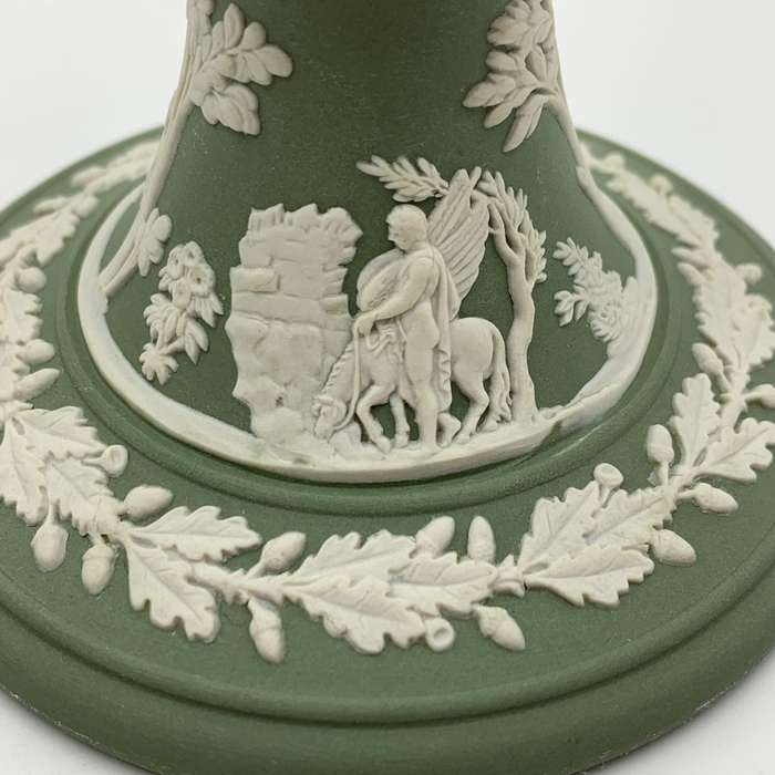 Lovely Green 'Wedgwood' Jasperware Candlesticks