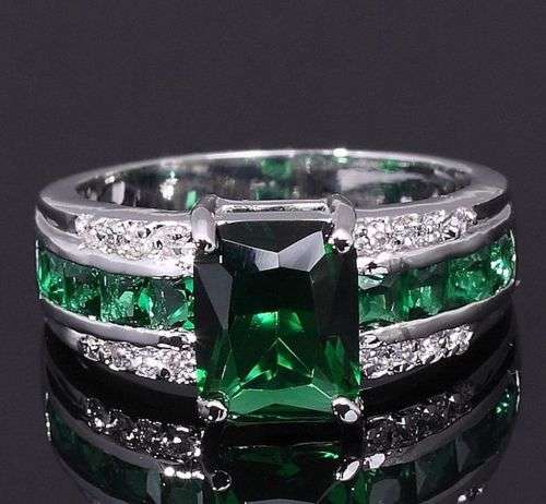 18kt White Gold Filled Emerald Ring Size 10