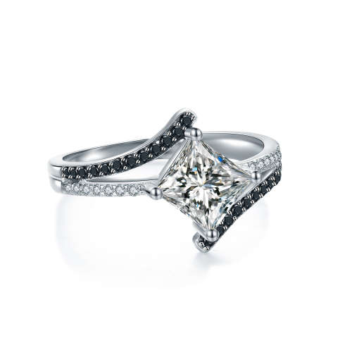 Sterling Silver Black Awn Ring With Simulated Diamonds