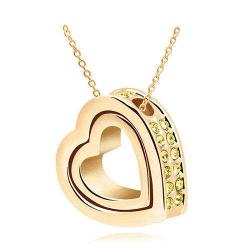 Gorgeous Golden Double Heart Necklace With Simulated Citrine