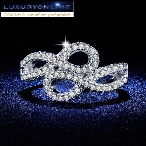 ANGELIC!!  White Gold Filled Double Cross Infiniity Ring With Simulated Diamonds Size 6; 7; 8 US