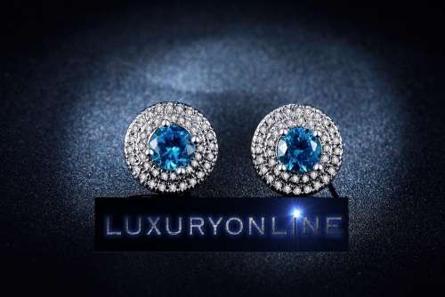 GORGEOUS! Simulated Diamond And Simulated Aquamarine Button Earrings