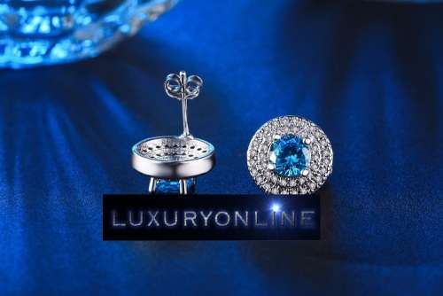 GORGEOUS! Simulated Diamond And Simulated Aquamarine Button Earrings