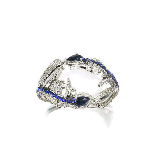 EXQUISITE! Moonstone With Simulated Sapphires And Earring Set Size 6 US