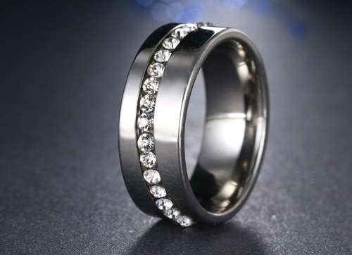 Titanium  8 mm  Ring With Simulated Diamonds **R 899** Size  10; 11 US