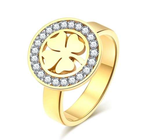 RETAIL PRICE: R 1 999 Titanium Four Leaf Clover Ring With Simulated Diamond Size 7;8 US (GOLD)