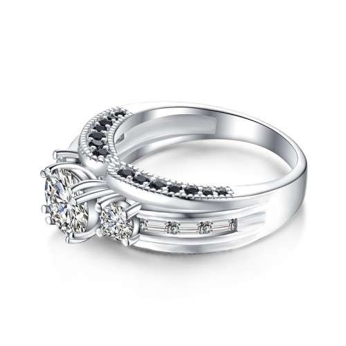 *1.5CT SOLID 925 STERLING SILVER THREE STONE RING *