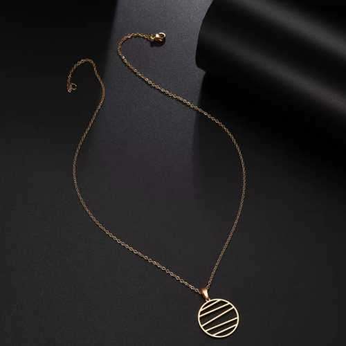 TITANUIM (NEVER FADE) CIRCLE WITH STRIPES Necklace 45cm (Silver Only)