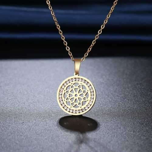 TITANIUM (NEVER FADE) "FLOWER WITH HEARTS" Necklace with Simulated Diamonds 45cm (SILVER ONLY)