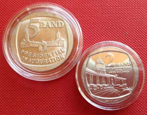 TWO COINS FEATURING THE UNION BUILDINGS - 2013 R2 & 1994 R5 in capsules