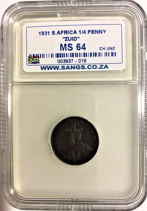 1931 ¼ Penny `Zuid` Union Coin MS64
