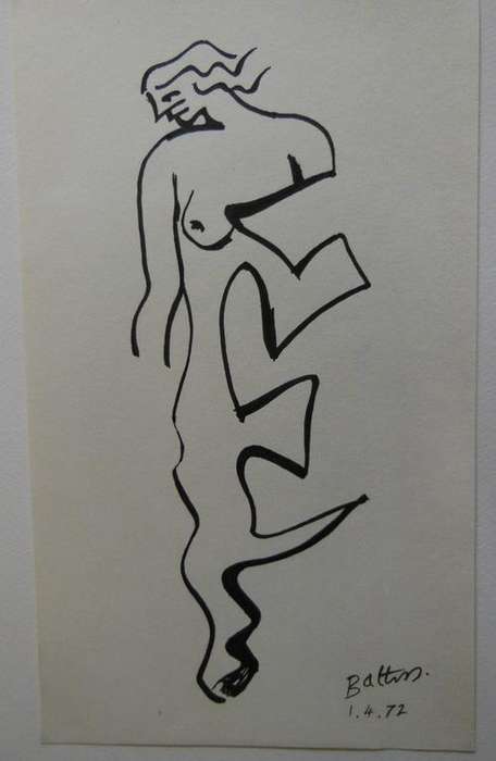 Walter Battiss, Ink on Paper, 28.2 x 16.8 cms, "Dionysus", Greek period island work