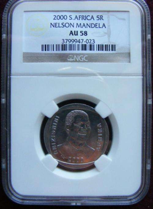 EIGHT   Year 2000  Mandela smiley  AU 58  The coins with great growth potential.NGC GRADED