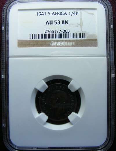 1941 SA UNION FARTHING. NGC graded AU 53 BN .  LOW MINTAGE OF 91160