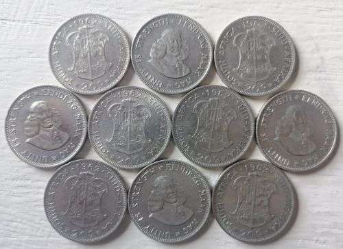 10 x van Riebeeck 50% Silver 1962 20 cents * 112 gm ** One Bid for All *