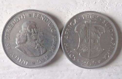 10 x van Riebeeck 50% Silver 1962 20 cents * 112 gm ** One Bid for All *