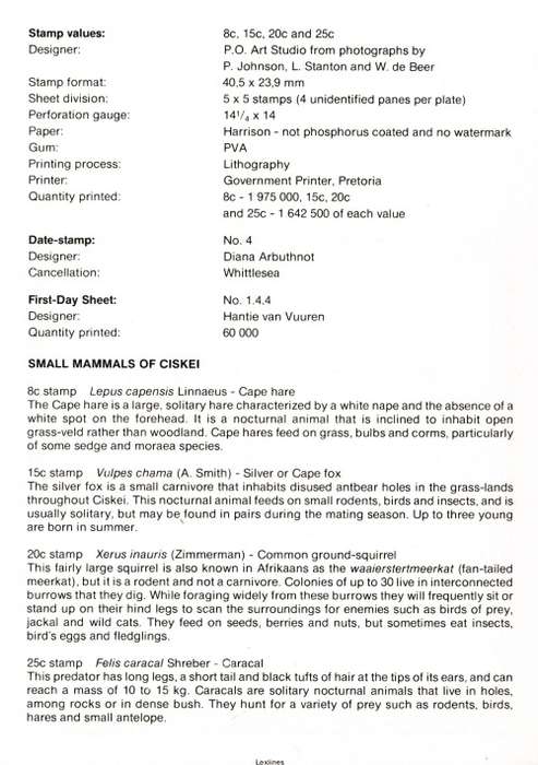 CIS 1982-10-29 Small Mammals Collectors Sheet 1.4.4 (60 000) [SACC R7]