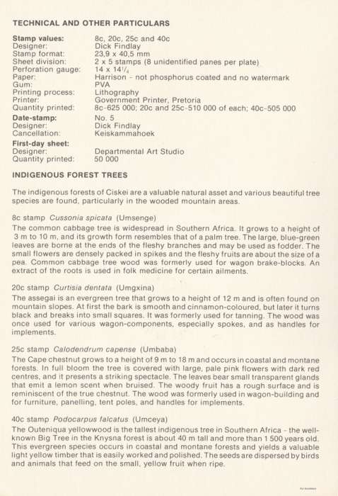 CIS 1983-02-02 Indigenous Trees Collectors Sheet 1.5.5 (50 000) [SACC R7]