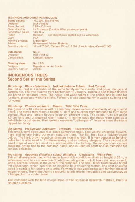 CIS 1984-01-06 Indigenous Trees (2nd Series) Collectors Sheet 1.9.9 (45 000) [SACC R7]