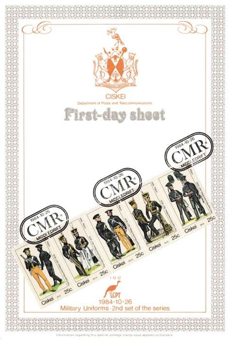 CIS 1984-10-26 British Military Uniforms (2nd Series) Collectors Sheet 1.12.12 (45 000) [SACC R8]