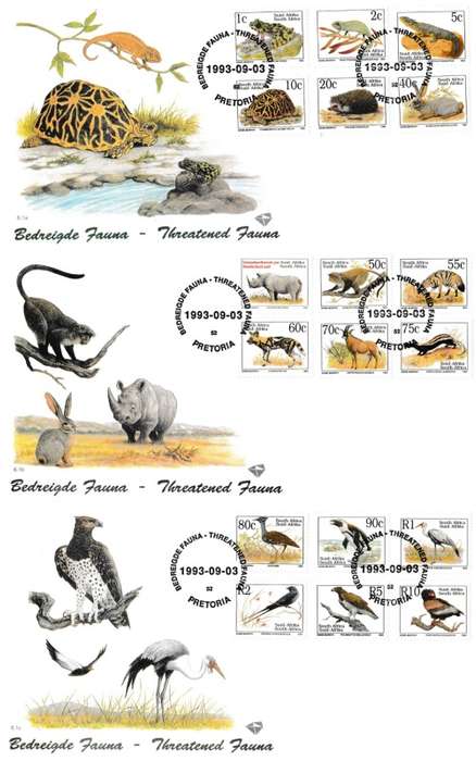 RSA 1993-09-03 6th Definitive Issue FDC Set 6.1a, 6.1b and 6.1c [SACC R130]