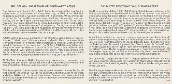 SWA 1984-08-07 Centenary of German Colonisation (1884) FDC 46 (140 000) - [SACC R7]