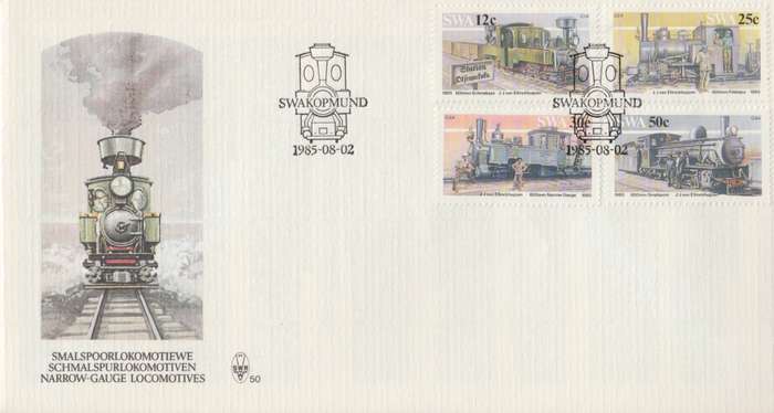 SWA 1985-08-02 Narrow-gauge Railway Locomotives FDC 50 (110 000) [SACC R7]