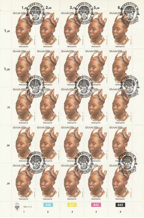 SWA 1982-10-15 Traditional Head-dresses - 25c Kwanyama SACC 414 x25 CTO [SACC R62.50]