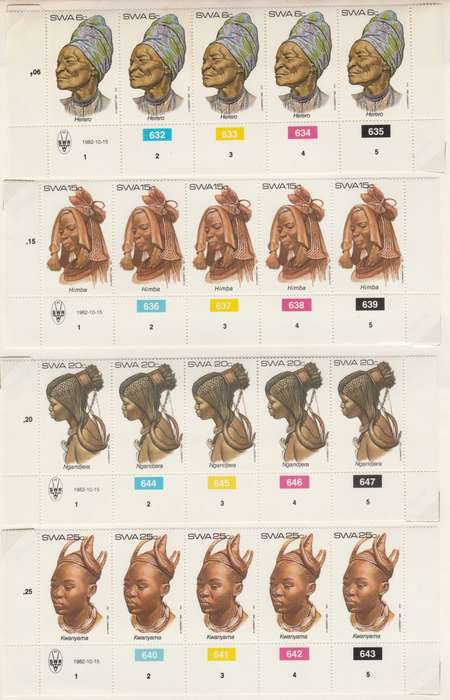 SWA 1982-10-15 Traditional Head-dresses of SWA SACC 411-414 blocks, pairs and covers [SACC R164]