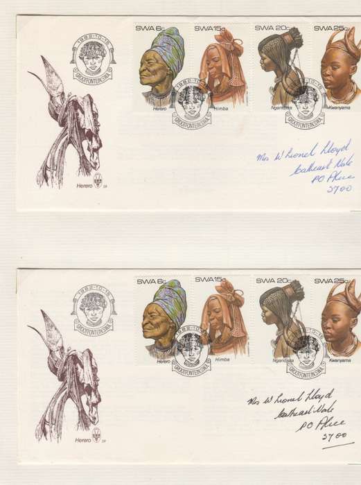 SWA 1982-10-15 Traditional Head-dresses of SWA SACC 411-414 blocks, pairs and covers [SACC R164]