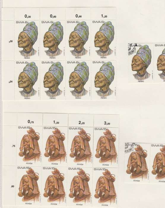 SWA 1982-10-15 Traditional Head-dresses of SWA SACC 411-414 blocks, pairs and covers [SACC R164]