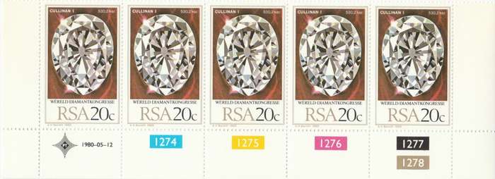 RSA 1980-05-12 World Diamond Congress - 20c SACC 482 x5 [SACC R12.50]